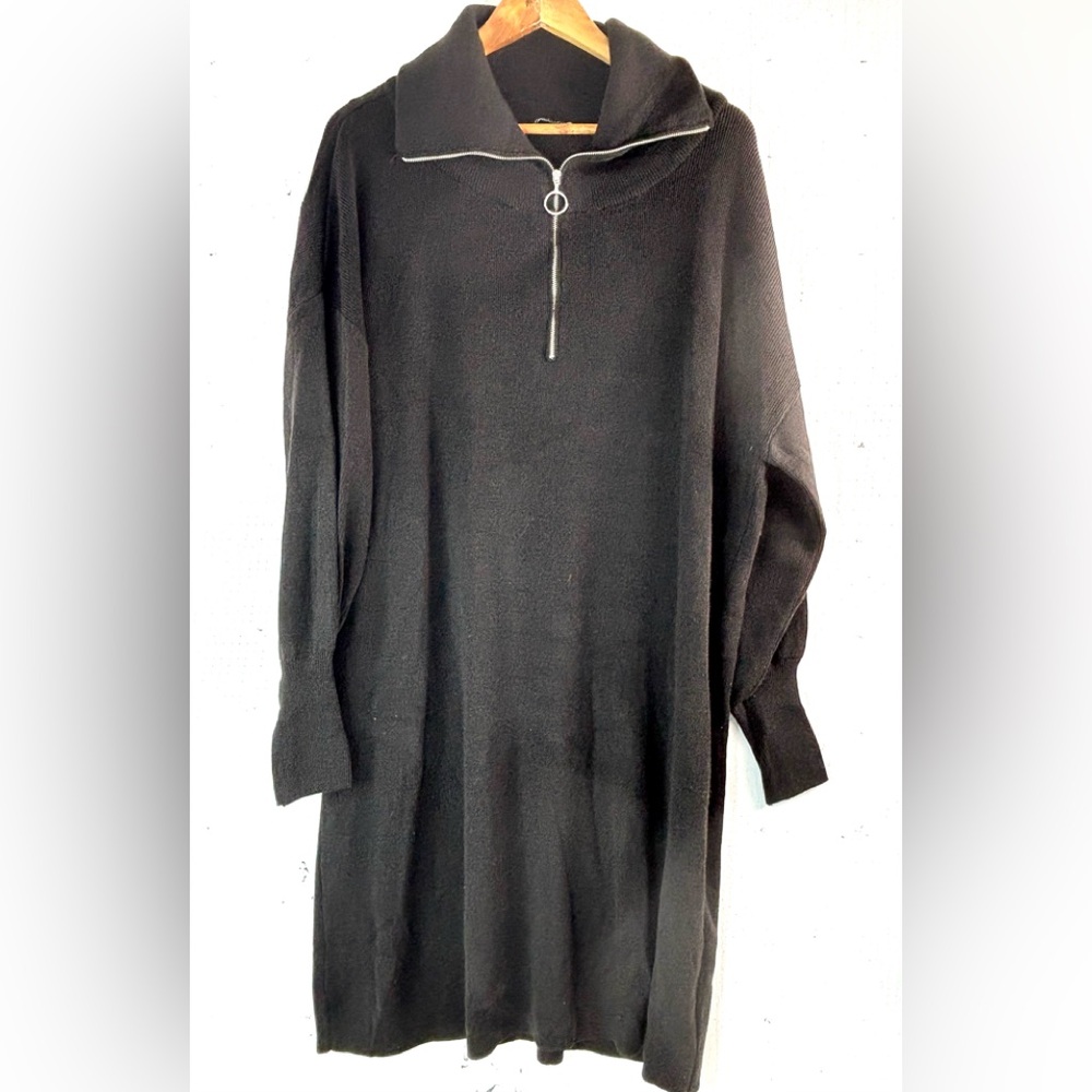 LC Waikiki Classic 2X Oversized Quarter Zip Ribbed Knit Big Sleeve Dress